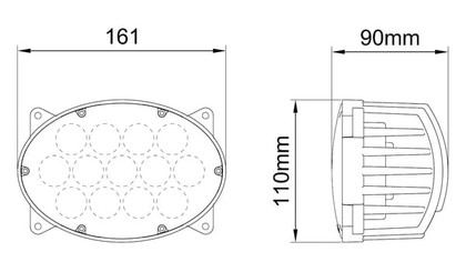 Pièces agricoles - Eclairage - Phare de travail LED, 65 W, 5200 lm, ovale, 10/30 V, 161x110*90 mm, faisceau large, 13 LED, H4, faisceau haut/bas, Kramp