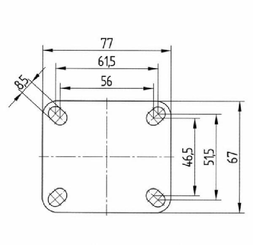 Pièces agricoles - Outils atelier - Roue fixe rigide Ø150x32mm, Fixation de plaque: 77x67mm Load: 100kg Tente