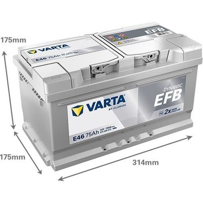 Pièces agricoles - Eclairage - Battery 12V 75Ah 730A E46 VARTA Dynamic EFB