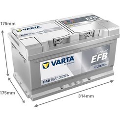 Pièces agricoles - Eclairage - Battery 12V 75Ah 730A E46 VARTA Dynamic EFB