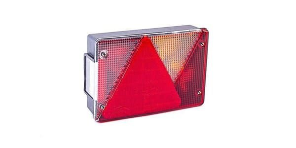 Pièces agricoles - Eclairage - Feu arrière droit rectangulaire, feu antibrouillard, 12V, rouge/transparent, à visser, 200x136x56mm, baïonnette 5 broches, Mult