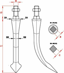 Pièces agricoles - Travail du sol - Dent de herse courbée M16
