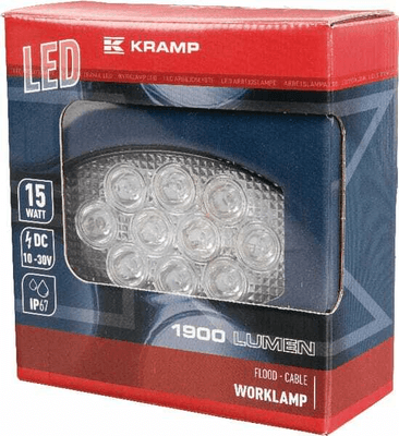 Pièces agricoles - Eclairage - Phare de travail LED ovale 15W 1900lm 10/30V, 120x38x80mm faisceau large 10 LED Kramp