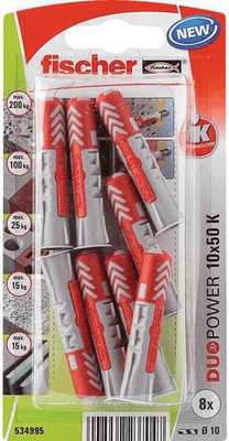 Pièces agricoles - Fasteners - Chevilles tous matériaux DuoPower 10x50 sans vis / Blister de 8