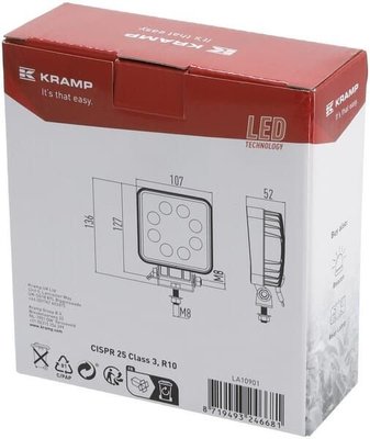 Pièces agricoles - Eclairage - Phare de travail LED, 24W, 2000lm, carrée, blanche, 107x52x136mm, projecteur, Kramp (boîte de 10 pièces)