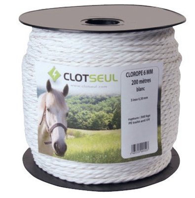 Pièces agricoles - Cloture,Jardin & Sylviculture - CORDE CLOROPE 6 mm  200 M BLANCHE- 3 INOX 0.30