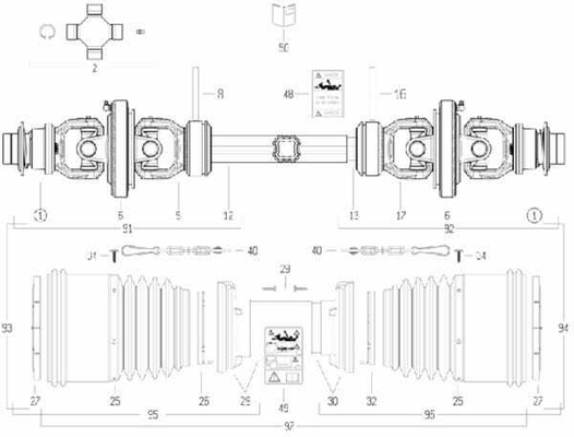 Pièces agricoles - Transmission - Arbre de transmission grand angle S6 L : 1210mm, Bondioli&Pavesi