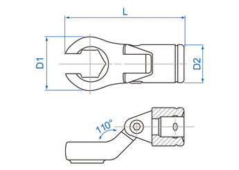 Outils - Outils divers - Embout CROWFOOT à tuyauter 3/8" articulé 9mm