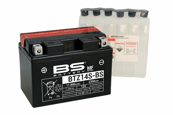 Pièces Quad & Motos - Electrique - Batterie BS BATTERY sans entretien avec pack acide - BTZ14S-BS