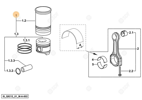 Pièces agricoles - Pieces moteur - ensemble (complet) piston/cylindre Deutz-Fahr origine
