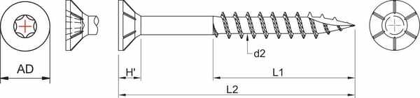 Pièces agricoles - Fasteners - Vis pour panneau d'aggloméré, Ø 6x120 mm, TX30, à tête fraisée, acier