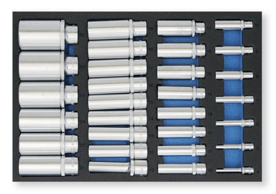 Outils - Outils divers - Mousse douilles longues 12 pans 1/4", 3/8", 1/2" 30P (par 1)