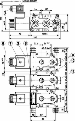 Pièces agricoles - Hydraulique - Vanne de régulation 6/2, 1/2 24 VCC. Compatible avec les brides.