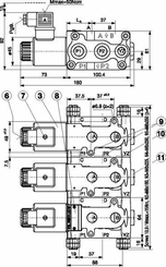 Pièces agricoles - Hydraulique - Vanne de régulation 6/2, 1/2 24 VCC. Compatible avec les brides.