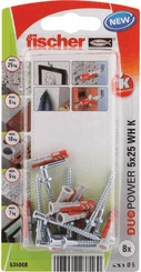 Pièces agricoles - Fasteners - Chevilles tous matériaux DuoPower 5x25 avec crochet droit / Blister de 8