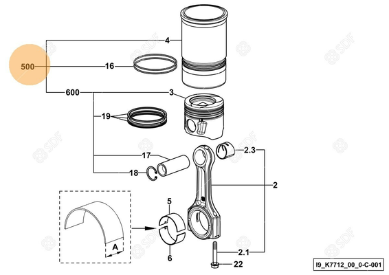 Pièces agricoles - Pieces moteur - GROUPE DU PISTON CYL Deutz-Fahr origine