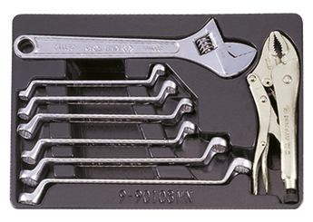 Outils - Outils divers - Thermoformé de 6 clés polygonales, à molette et étau