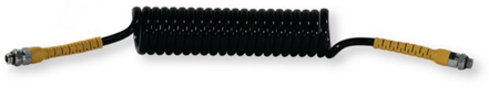 Flexible spiralé noir et jaune pneumatique polyuréthane avec adaptateurs 16x150 longueur 4m étirement max 4,8m 21 spires de diam