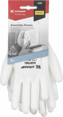 Vêtements et protections - Equipement - Gants de travail 1.001 11/2XL, emballage de 3, blanc, Protect by Kramp