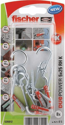 Pièces agricoles - Fasteners - Chevilles tous matériaux DuoPower 5x25 avec crochet rond / Blister de 8