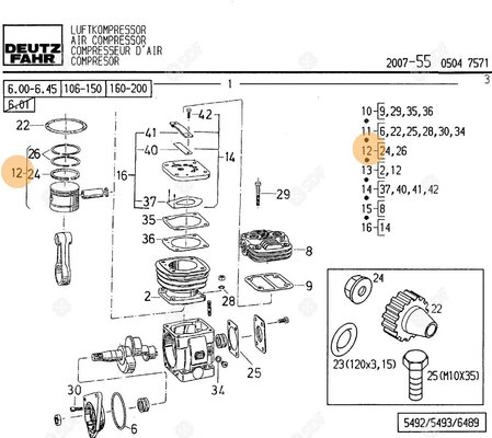 Pièces agricoles - Pieces moteur - JEU DE SEGM.PISTON Deutz-Fahr origine