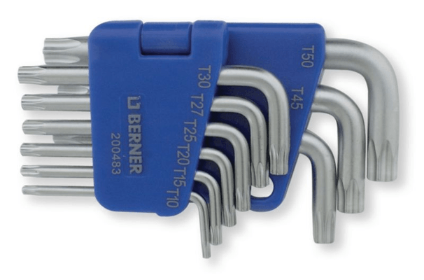 Outils - Outils divers - Jeu de 9 clés mâles coudées courtes empreinte Tx en étui Tx10 - Tx15 - Tx20 - Tx25 - Tx27 - Tx30 - Tx40 - Tx45 - Tx50. (par 1)
