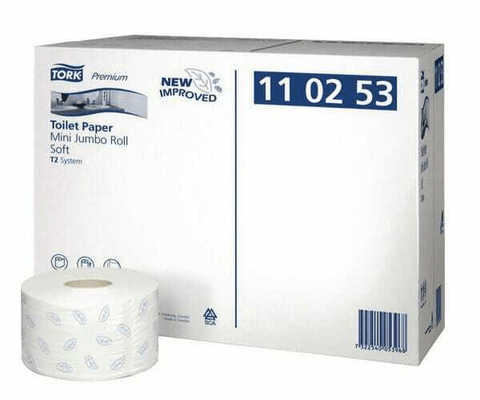 Chimie - Chimie divers - Papier toilette, rouleau blanc, 9.7cm x 170m, 2ply, extérieur Ø188mm, gaufré, 12 rouleaux, Tork
