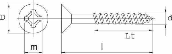 Pièces agricoles - Fasteners - Vis à bois, Ø 6x100 mm, PZ3, à tête fraisée, acier