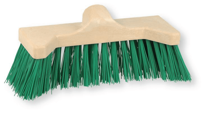Automobile - Consommables et accessoires auto. - Balai cantonnier Bernozer fibre synthétique vert support plastique pour manche Ø 28 mm. (par 1)