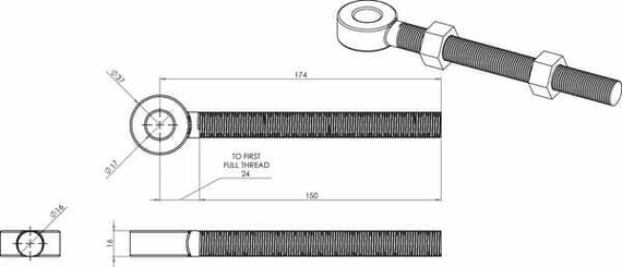 Pièces agricoles - Fasteners - Vis à œillet 6"x 5/8"