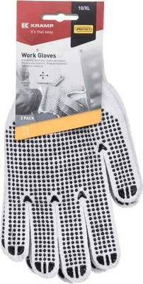 Vêtements et protections - Equipement - Gants de travail, taille 10/XL, 2 paires, blanc, Protect by Kramp