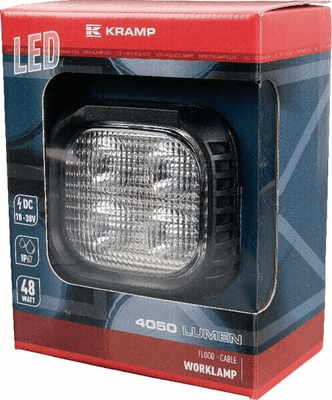 Pièces agricoles - Eclairage - Phare de travail LED carré 48W 4050lm, 10/30V, 125x90x125mm, faisceau large, 4 LED Kramp