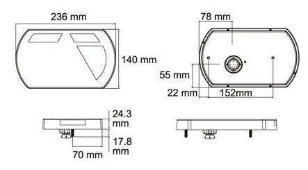 Pièces agricoles - Eclairage - Feu arrière droit multifonction à LED, 12 V, 236x140x24,3 mm, Baïonnette 6 broches, Kramp
