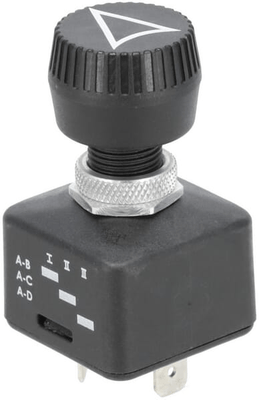 Pièces agricoles - Eclairage - Commutateur rotatif, on-on-on, 12-24V, cosses plates, 6.3mm