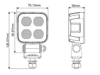Pièces agricoles - Eclairage - Lampe de travail LED, 40W, 2650lm, carrée, 12/24V, blanc, 70,1x126,6x49,7mm prise Deutsch, faisceau large, 8LED
