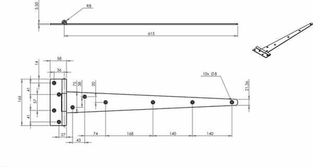Pièces agricoles - Fasteners - Jeu de 2 charnière T 24"x600mm