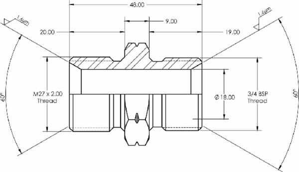 Pièces agricoles - Hydraulique - Adaptateur M/M 3/4 BSP X M27