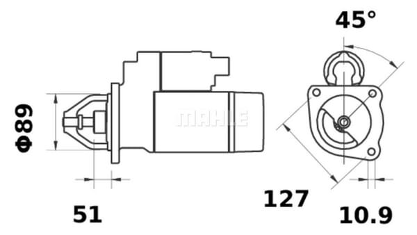 Pièces agricoles - Eclairage - Démarreur 12V, 3.2kW, 10 dents, CW, avec réducteur, Mahle
