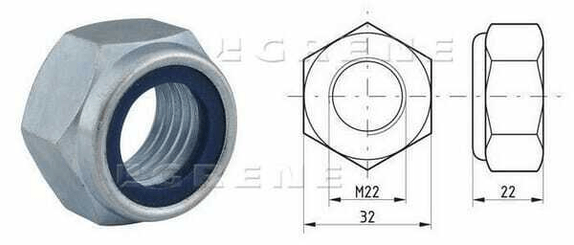 Pièces agricoles - Fasteners - Ecrou hexagonal autobloquant à bague nylon DIN985 M22x2.50 Kramp