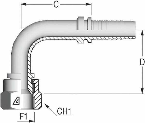 Pièces agricoles - Hydraulique - Raccord DN06-7/16 JIC90° court