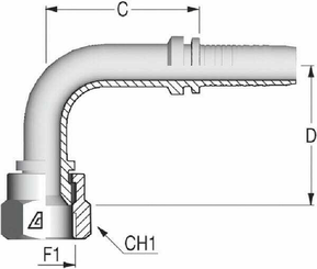 Pièces agricoles - Hydraulique - Raccord DN06-7/16 JIC90° court