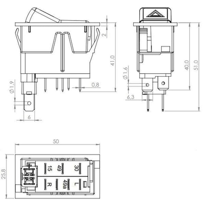 Pièces agricoles - Eclairage - Interrupteur à bascule, I-0, 12V, 7 broches, avertisseur de danger