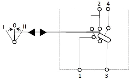 Pièces agricoles - Eclairage - Interrupteur à bascule, (I)-0-(II), maman sur maman, 12 V, 4 broches, position d'origine/entrée