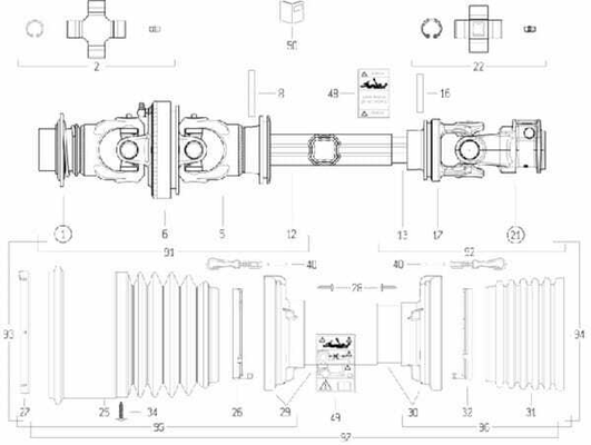 Pièces agricoles - Transmission - Arbre de transmission grand angle S2 L : 1210mm, Bondioli&Pavesi