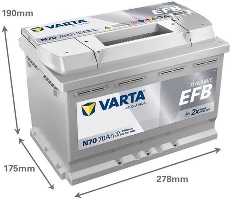 Pièces agricoles - Eclairage - Battery 12V 70Ah 760A N70 VARTA Dynamic EFB