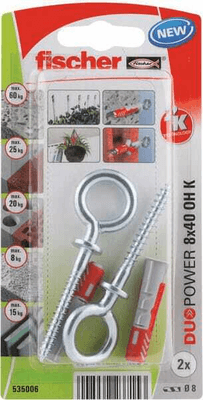 Pièces agricoles - Fasteners - Chevilles tous matériaux DuoPower 8x40 avec crochet œillet / Blister de 2