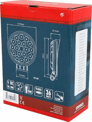 Pièces agricoles - Eclairage - Phare de travail LED rond 36W 2850lm, 10/30V, Ø 113.9mm, faisceau large 18 LED Kramp