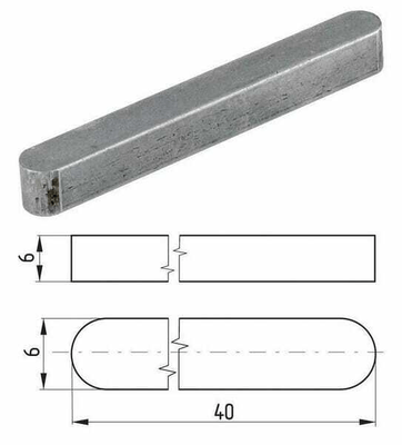 Pièces agricoles - Fasteners - Clavette parallèle à bouts arrondis 6 x 6 x 40