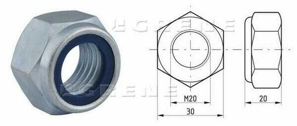 Pièces agricoles - Fasteners - Ecrou hexagonal autobloquant à bague nylon DIN985 M20x2.50 Kramp