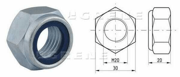 Pièces agricoles - Fasteners - Ecrou hexagonal autobloquant à bague nylon DIN985 M20x2.50 Kramp
